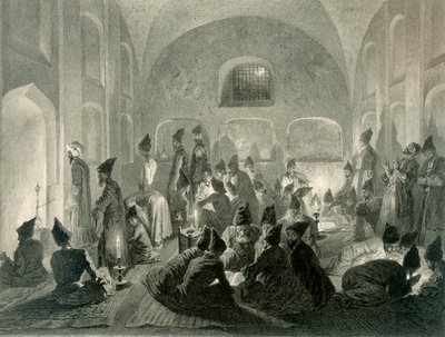 Perzische moskee in Jerevan, Armenië, een nacht tijdens de Ramadan, plaat 19 uit een boek over de Kaukasus, gegraveerd door Eugene Le Roux, gepubliceerd door Alfred Leon Lemercier, Parijs, 1847 door Grigori Grigorevich Gagarin